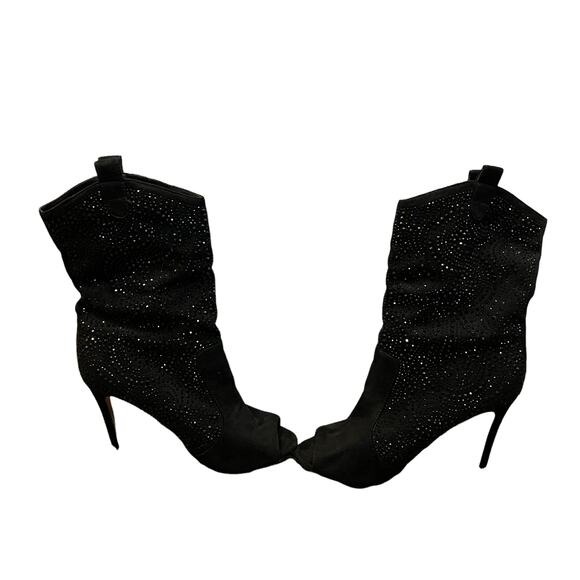 Lauren Lorraine Layla Black Suede Rhinestone Peep Toe Cowboy style Dress Boots - Picture 4 of 9